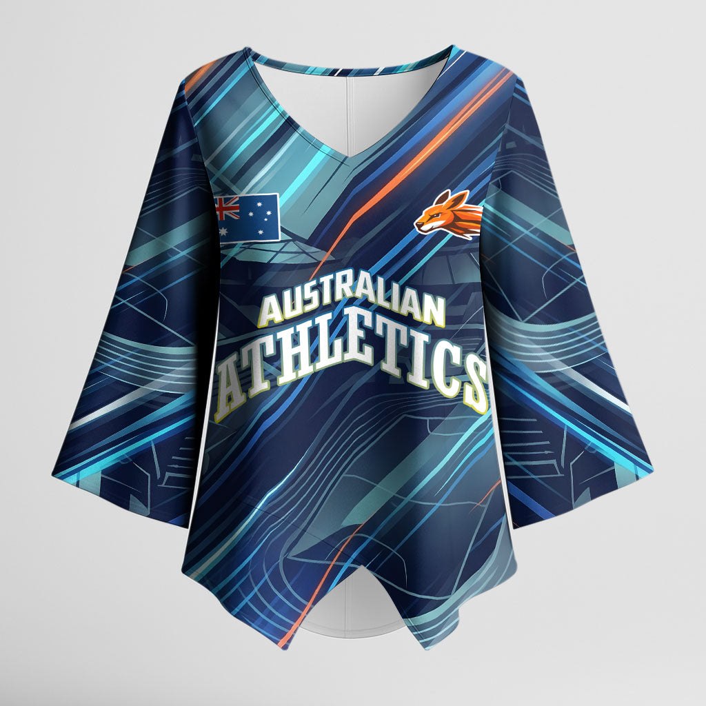 Australian Athletics Kimono Sleeve Blouse Geometric Digital Sport Motion Art