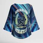 Australian Athletics Kimono Sleeve Blouse Geometric Digital Sport Motion Art