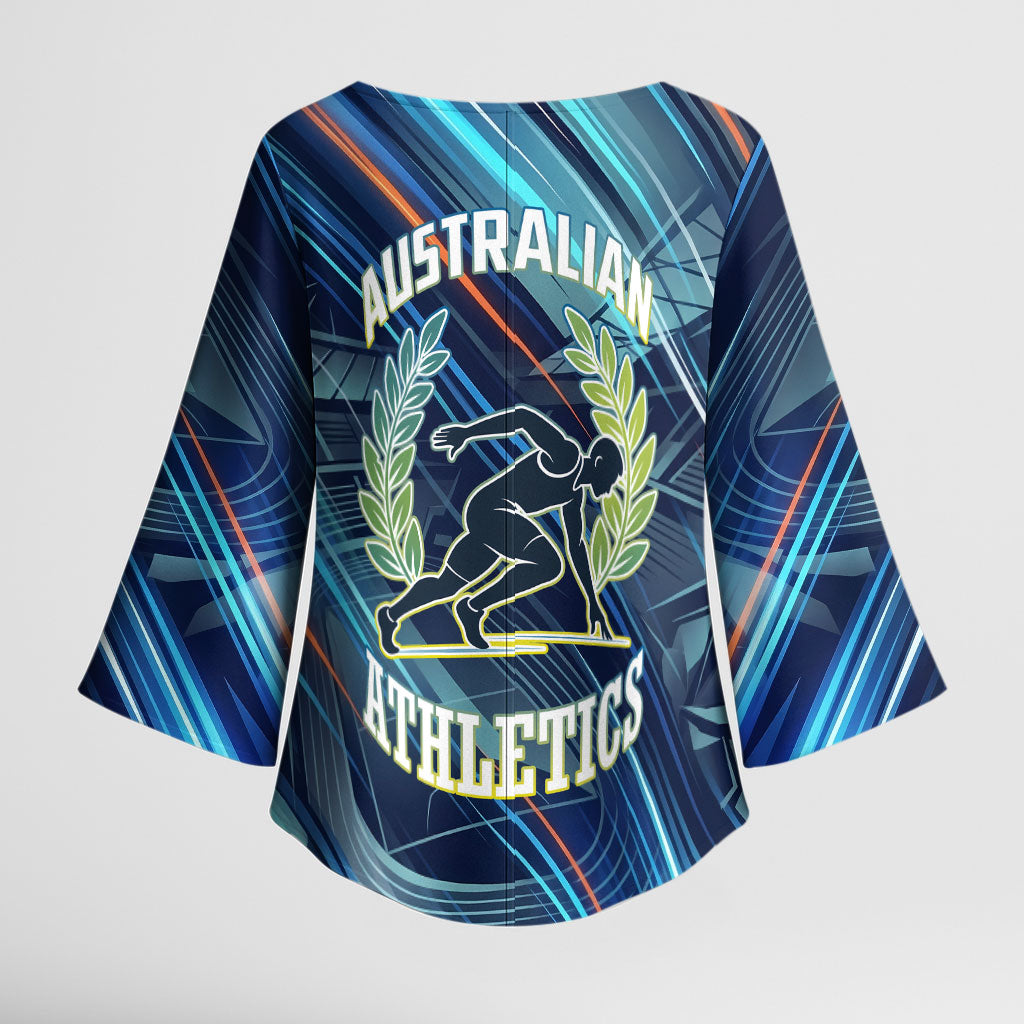 Australian Athletics Kimono Sleeve Blouse Geometric Digital Sport Motion Art