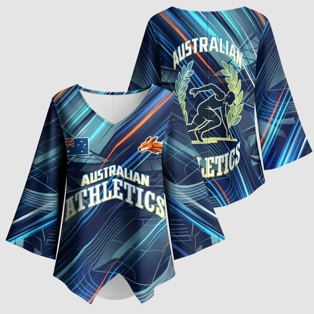 Australian Athletics Kimono Sleeve Blouse Geometric Digital Sport Motion Art