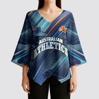 Australian Athletics Kimono Sleeve Blouse Geometric Digital Sport Motion Art