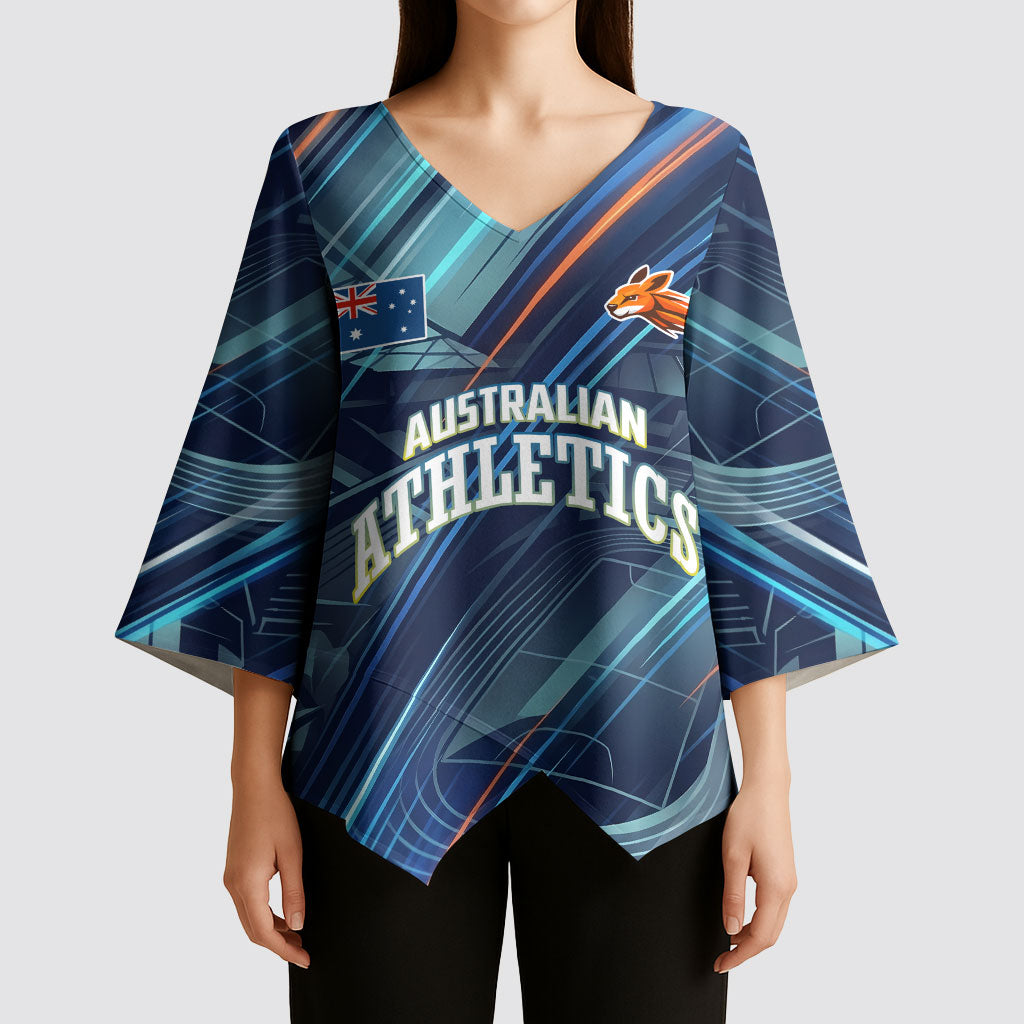Australian Athletics Kimono Sleeve Blouse Geometric Digital Sport Motion Art
