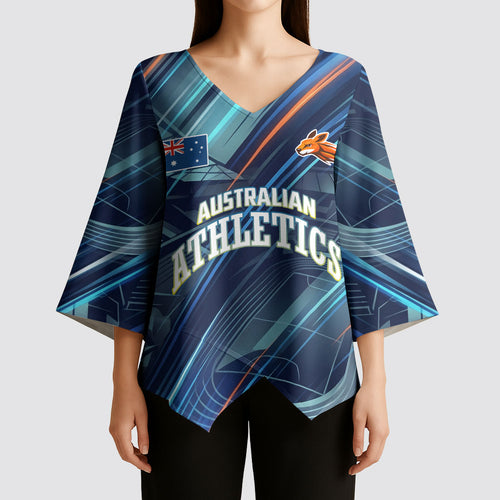 Australian Athletics Kimono Sleeve Blouse Geometric Digital Sport Motion Art