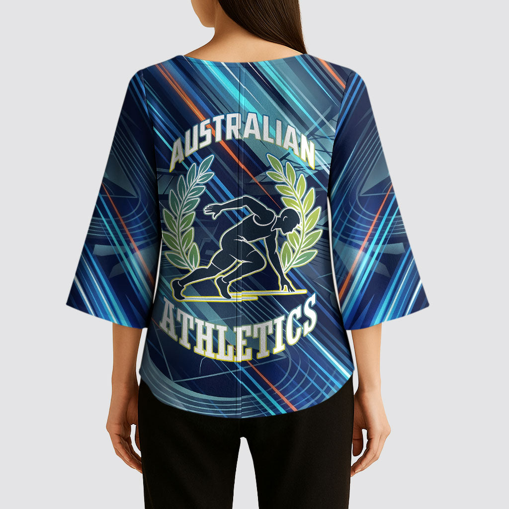 Australian Athletics Kimono Sleeve Blouse Geometric Digital Sport Motion Art