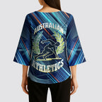 Australian Athletics Kimono Sleeve Blouse Geometric Digital Sport Motion Art