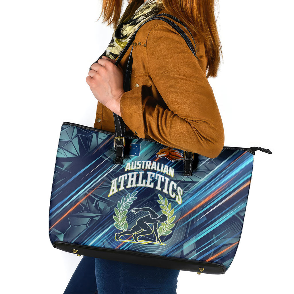 Australian Athletics Leather Tote Bag Geometric Digital Sport Motion Art