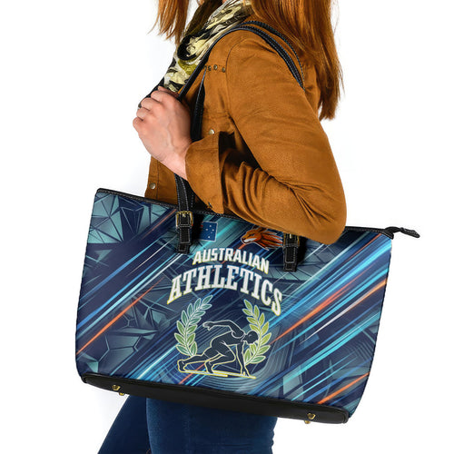 Australian Athletics Leather Tote Bag Geometric Digital Sport Motion Art