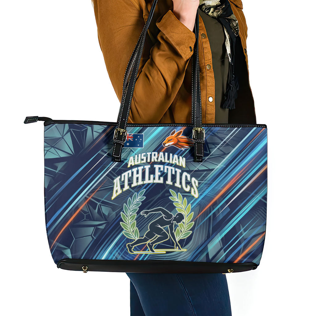 Australian Athletics Leather Tote Bag Geometric Digital Sport Motion Art