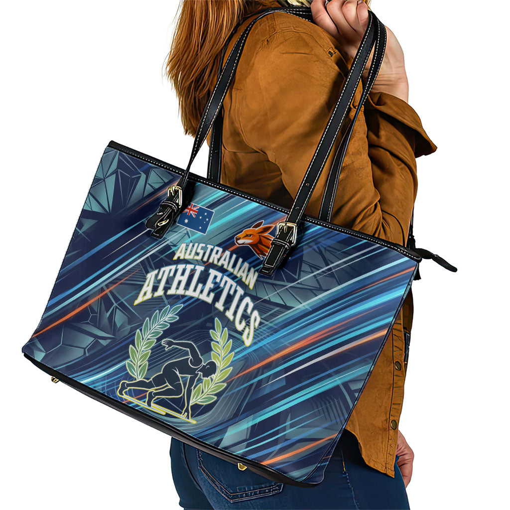 Australian Athletics Leather Tote Bag Geometric Digital Sport Motion Art