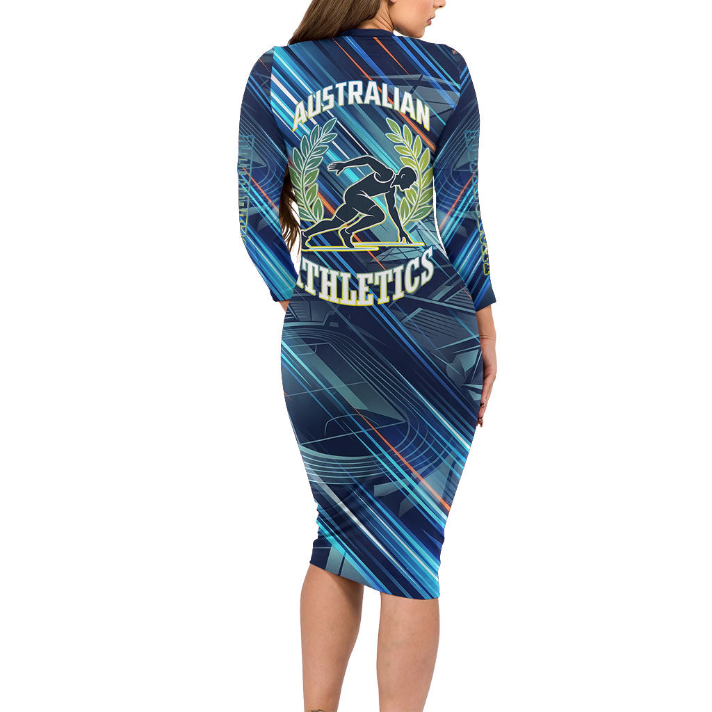 Australian Athletics Long Sleeve Bodycon Dress Geometric Digital Sport Motion Art