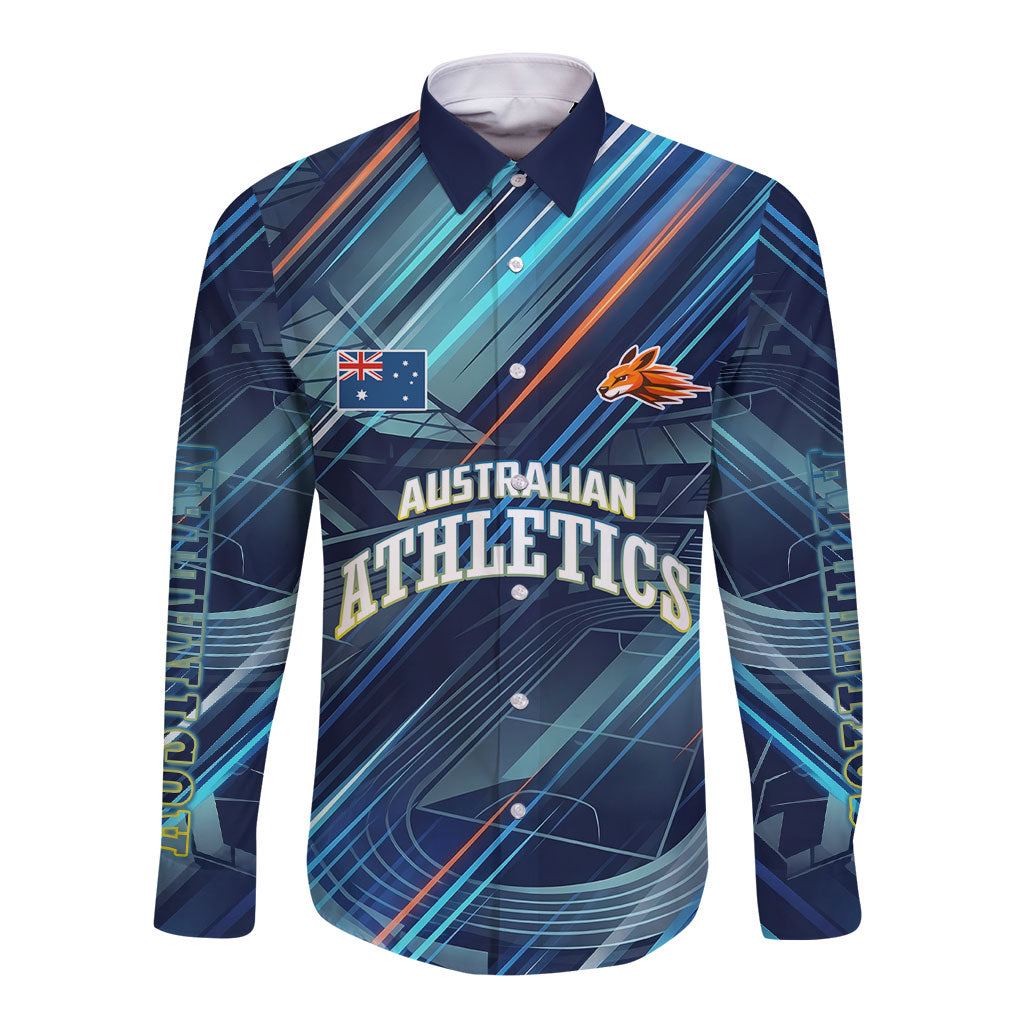 Australian Athletics Long Sleeve Button Shirt Geometric Digital Sport Motion Art