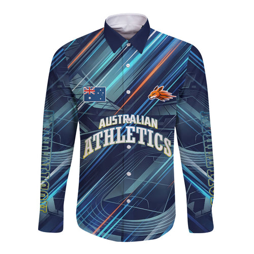 Australian Athletics Long Sleeve Button Shirt Geometric Digital Sport Motion Art