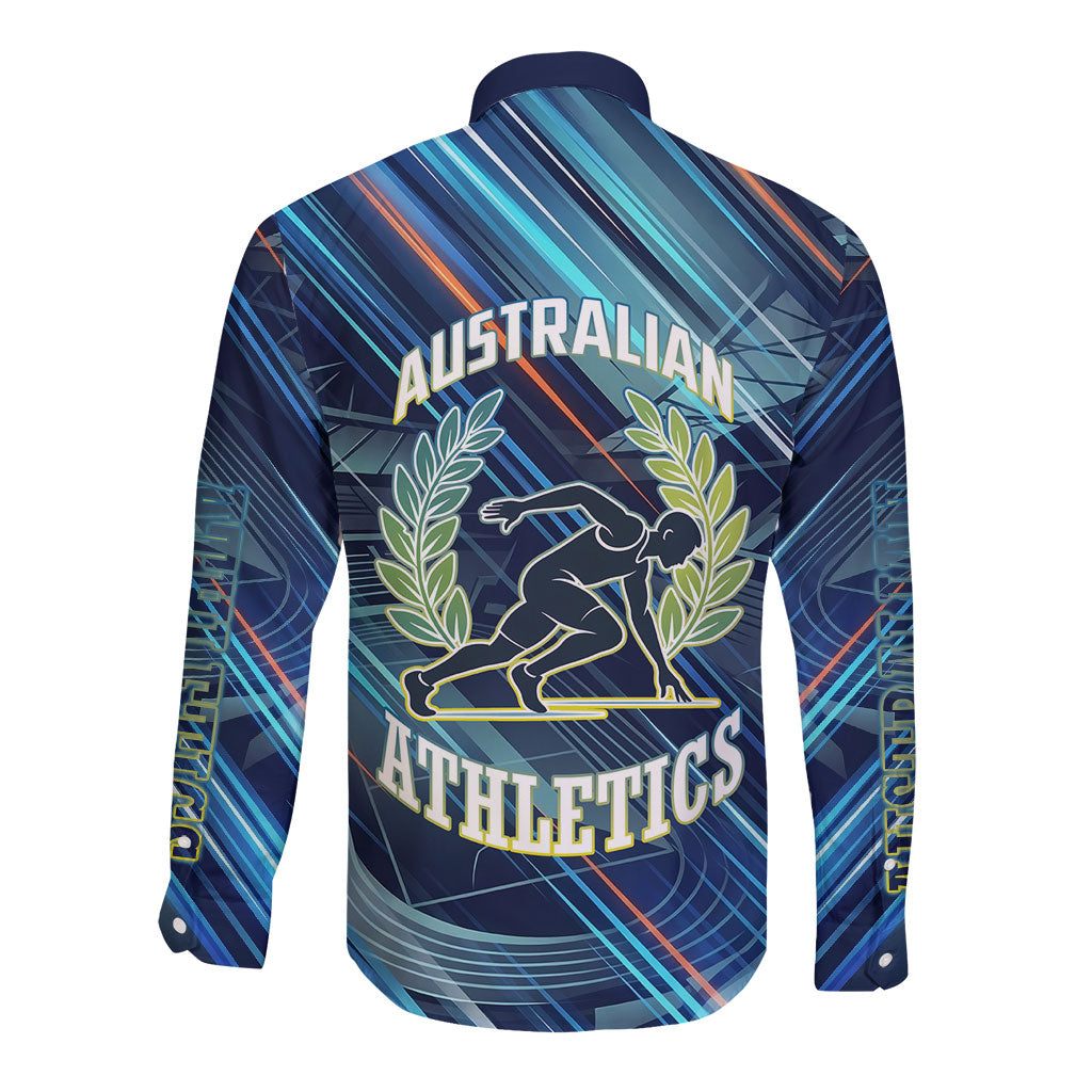 Australian Athletics Long Sleeve Button Shirt Geometric Digital Sport Motion Art