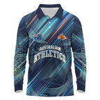 Australian Athletics Long Sleeve Polo Shirt Geometric Digital Sport Motion Art