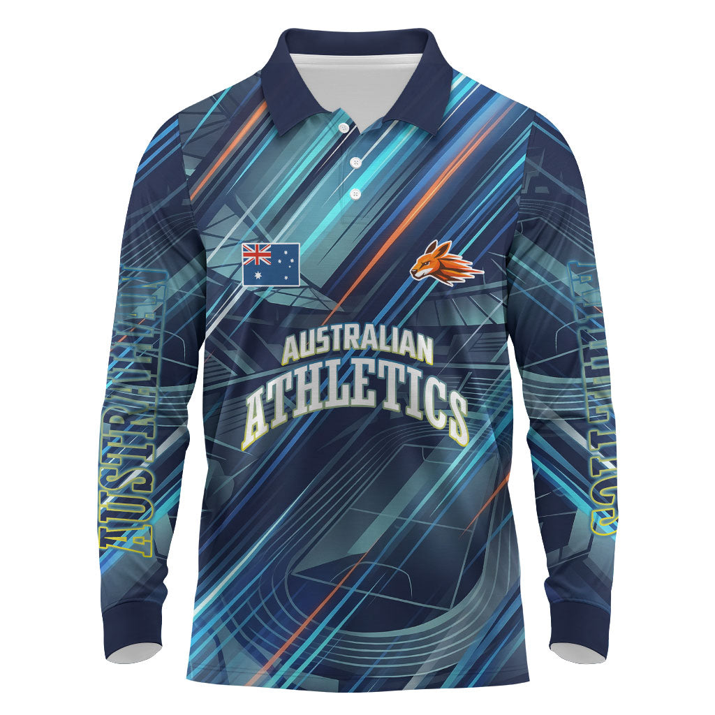 Australian Athletics Long Sleeve Polo Shirt Geometric Digital Sport Motion Art