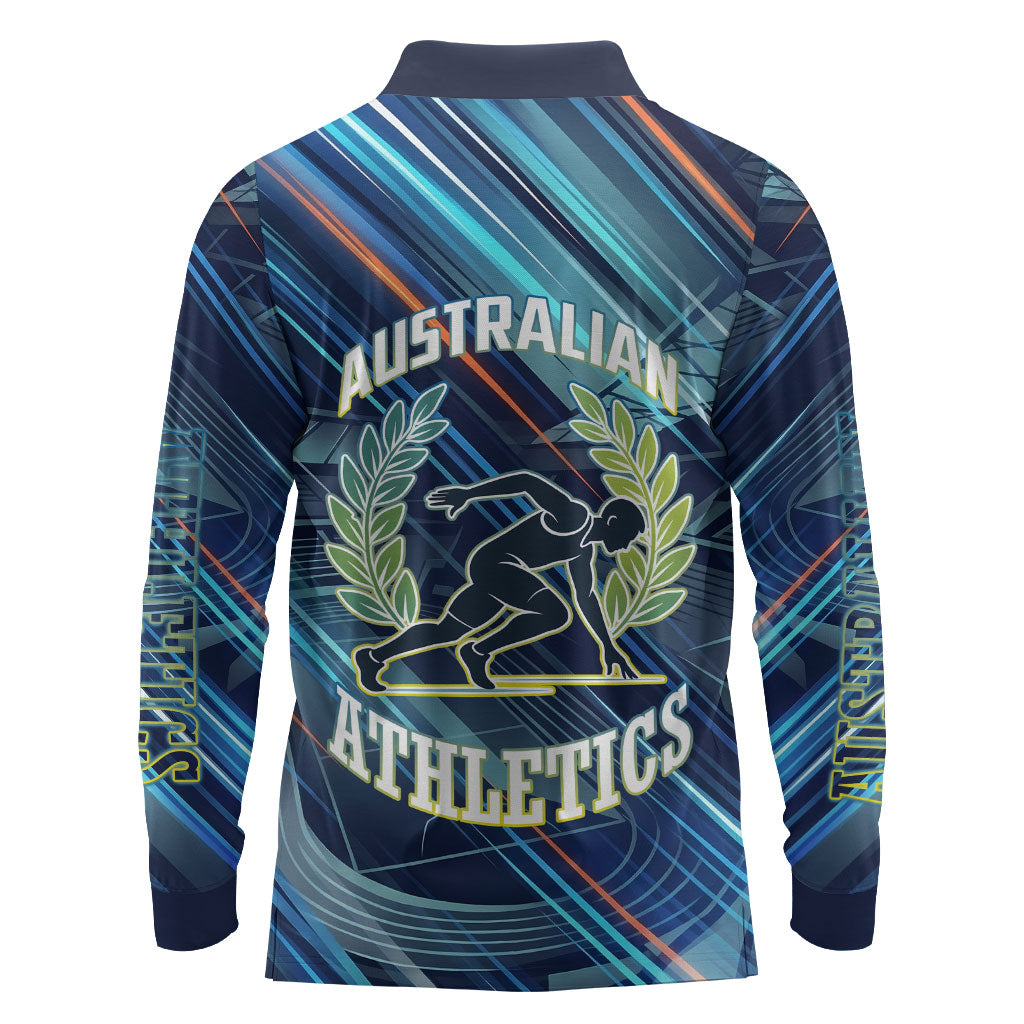 Australian Athletics Long Sleeve Polo Shirt Geometric Digital Sport Motion Art