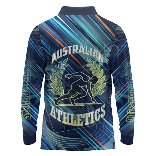 Australian Athletics Long Sleeve Polo Shirt Geometric Digital Sport Motion Art