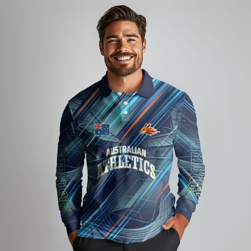 Australian Athletics Long Sleeve Polo Shirt Geometric Digital Sport Motion Art