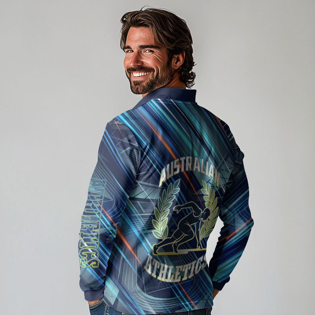 Australian Athletics Long Sleeve Polo Shirt Geometric Digital Sport Motion Art