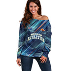 Australian Athletics Off Shoulder Sweater Geometric Digital Sport Motion Art
