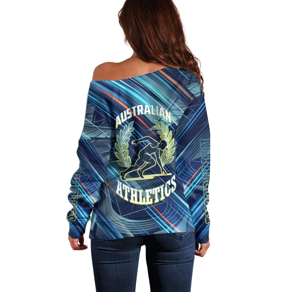 Australian Athletics Off Shoulder Sweater Geometric Digital Sport Motion Art