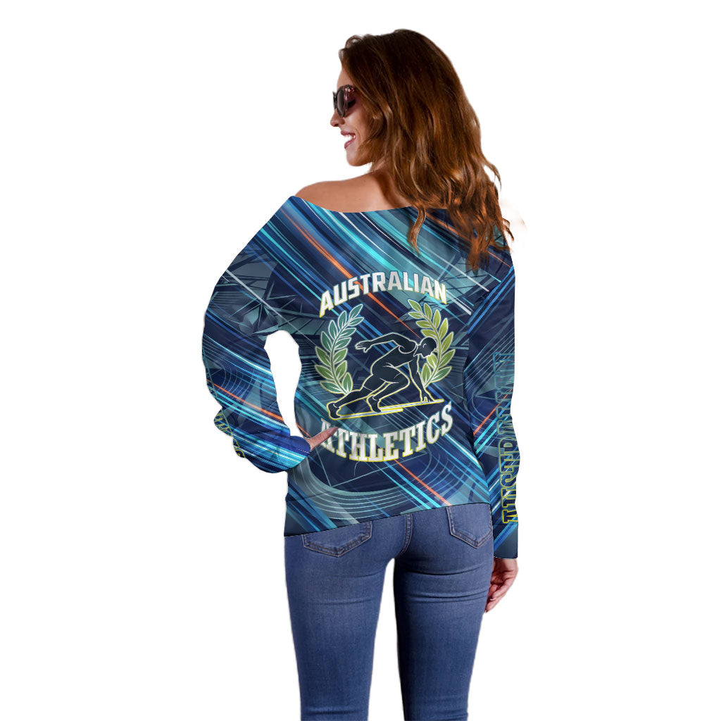 Australian Athletics Off Shoulder Sweater Geometric Digital Sport Motion Art