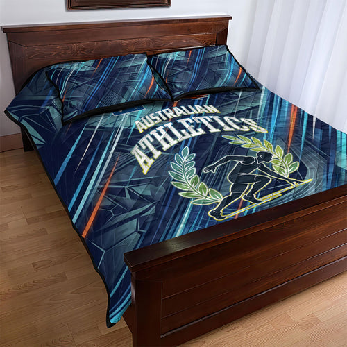 Australian Athletics Quilt Bed Set Geometric Digital Sport Motion Art