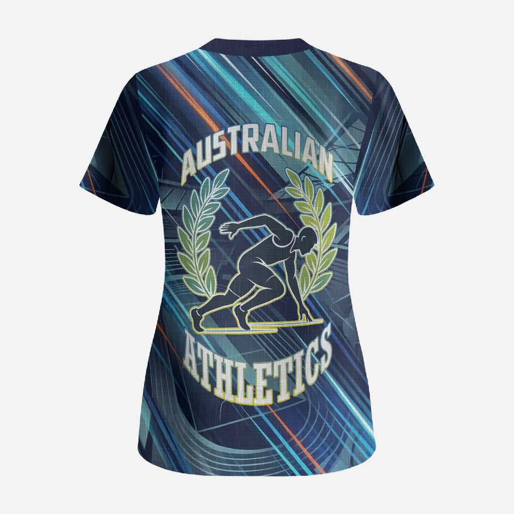 Australian Athletics Scrub Top Geometric Digital Sport Motion Art