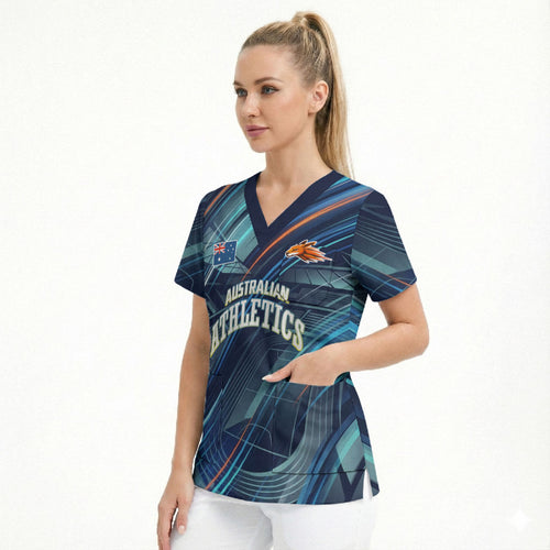 Australian Athletics Scrub Top Geometric Digital Sport Motion Art
