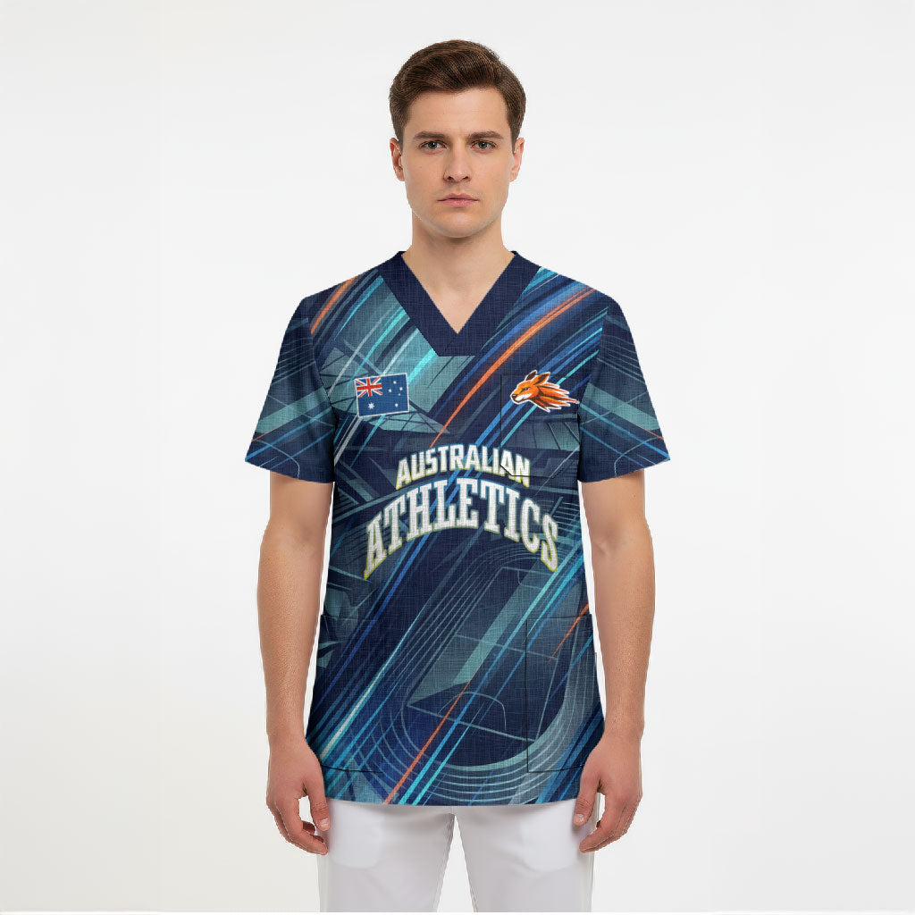 Australian Athletics Scrub Top Geometric Digital Sport Motion Art