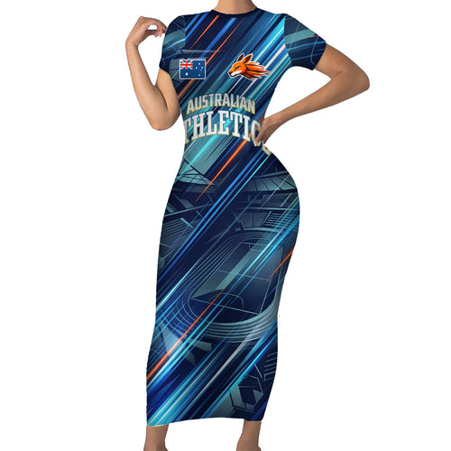 Australian Athletics Short Sleeve Bodycon Dress Geometric Digital Sport Motion Art