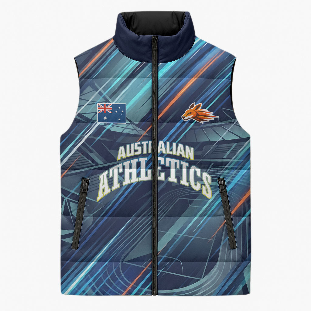Australian Athletics Sleeveless Puffer Jacket Geometric Digital Sport Motion Art