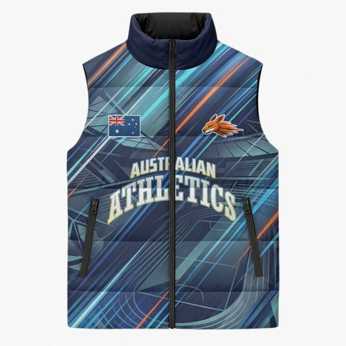 Australian Athletics Sleeveless Puffer Jacket Geometric Digital Sport Motion Art