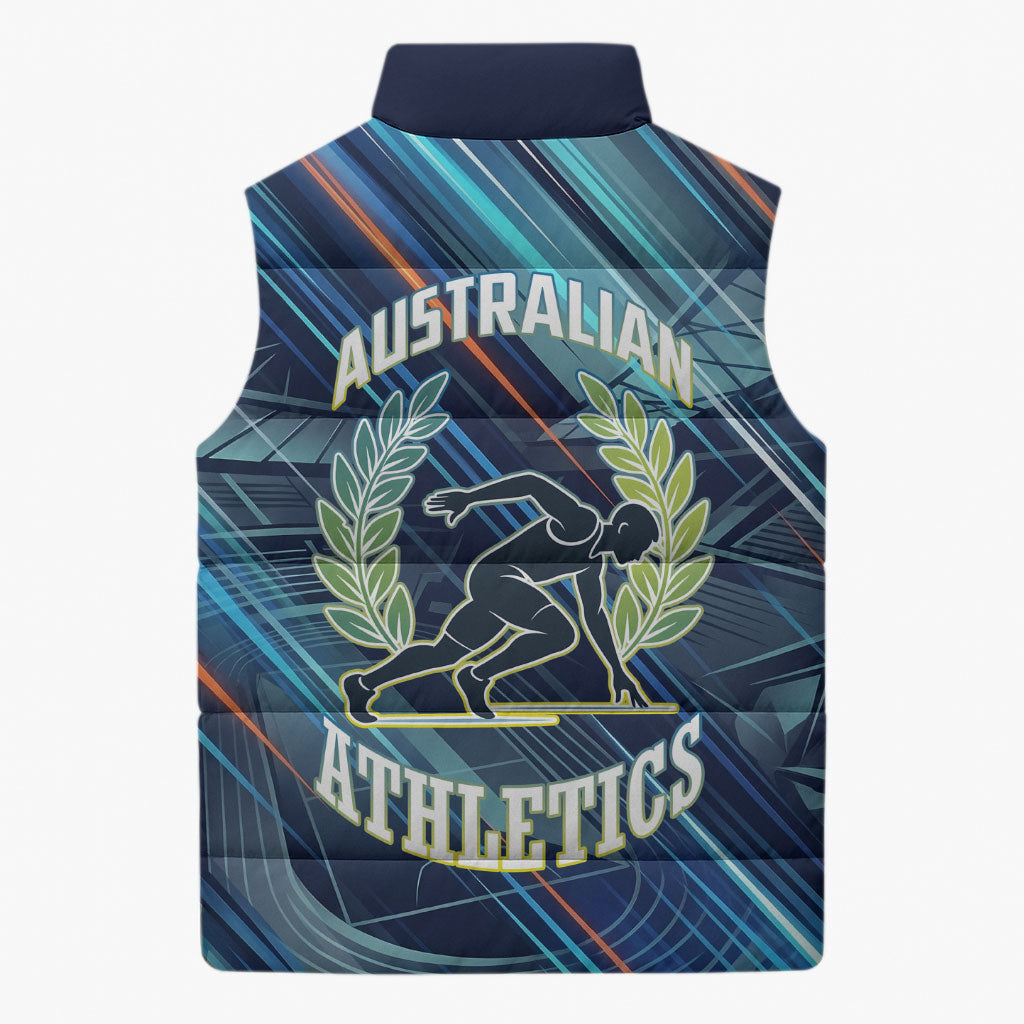 Australian Athletics Sleeveless Puffer Jacket Geometric Digital Sport Motion Art