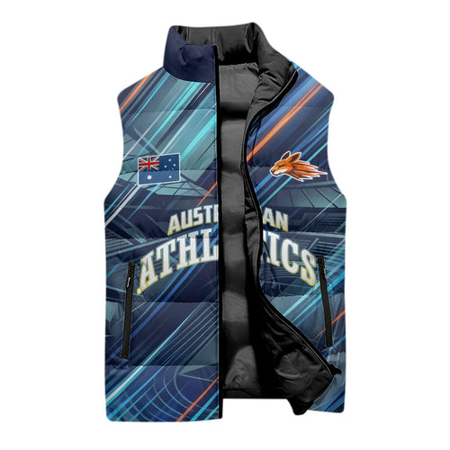 Australian Athletics Sleeveless Puffer Jacket Geometric Digital Sport Motion Art