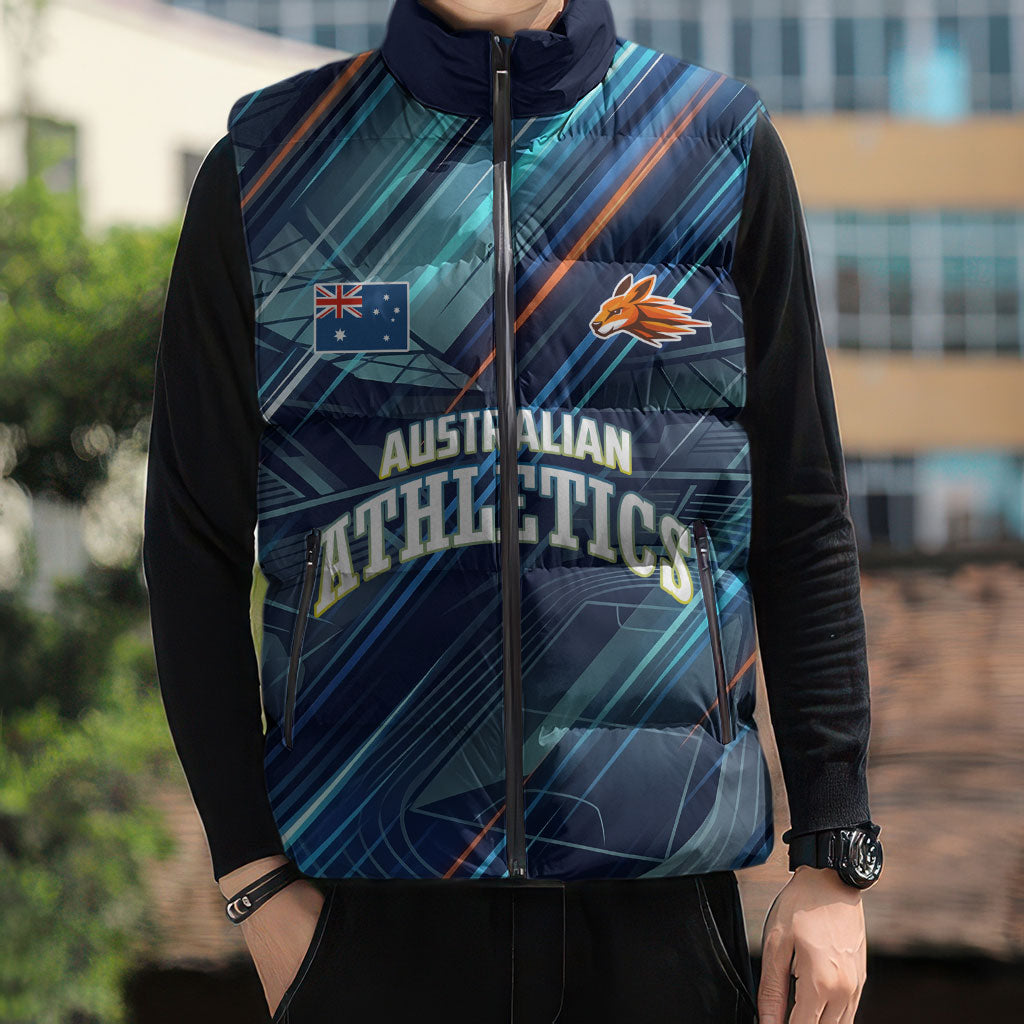 Australian Athletics Sleeveless Puffer Jacket Geometric Digital Sport Motion Art