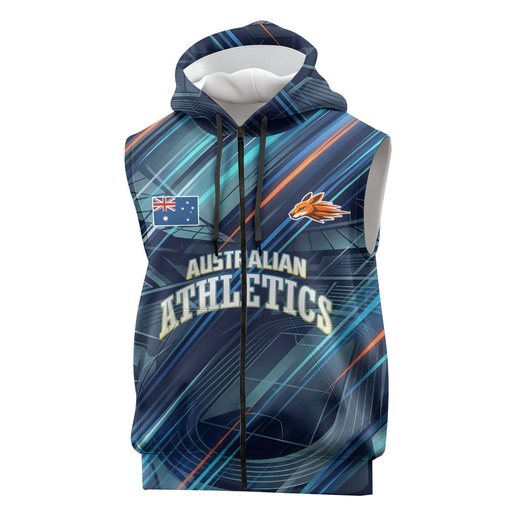 Australian Athletics Sleeveless Zip Hoodie Geometric Digital Sport Motion Art
