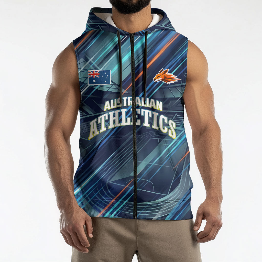 Australian Athletics Sleeveless Zip Hoodie Geometric Digital Sport Motion Art