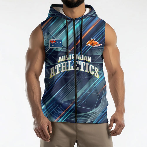 Australian Athletics Sleeveless Zip Hoodie Geometric Digital Sport Motion Art