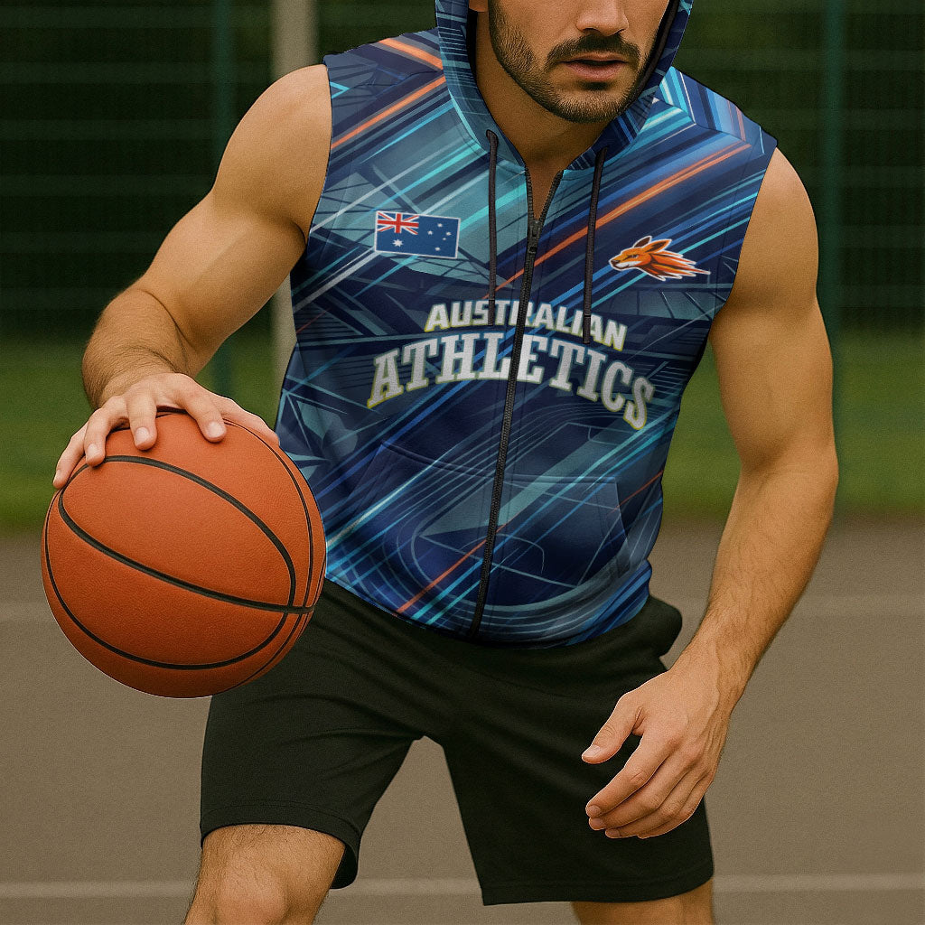 Australian Athletics Sleeveless Zip Hoodie Geometric Digital Sport Motion Art