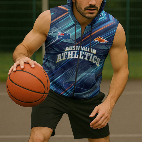 Australian Athletics Sleeveless Zip Hoodie Geometric Digital Sport Motion Art