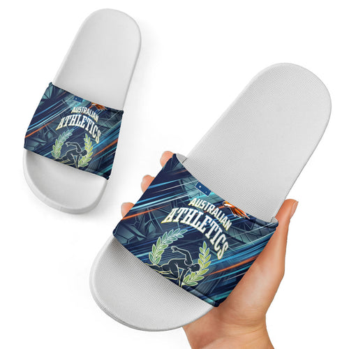 Australian Athletics Slide Sandals Geometric Digital Sport Motion Art