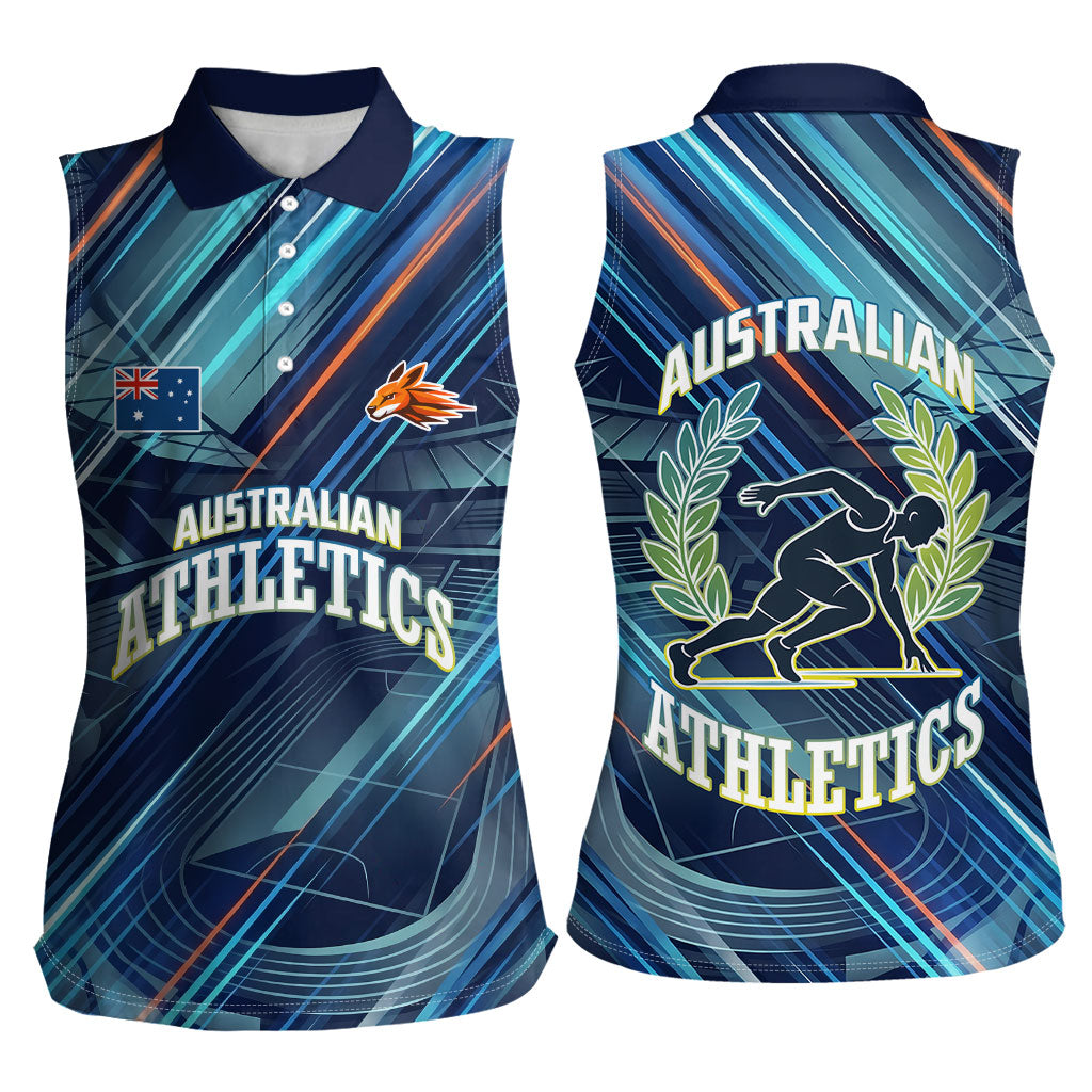 Australian Athletics Women Sleeveless Polo Shirt Geometric Digital Sport Motion Art