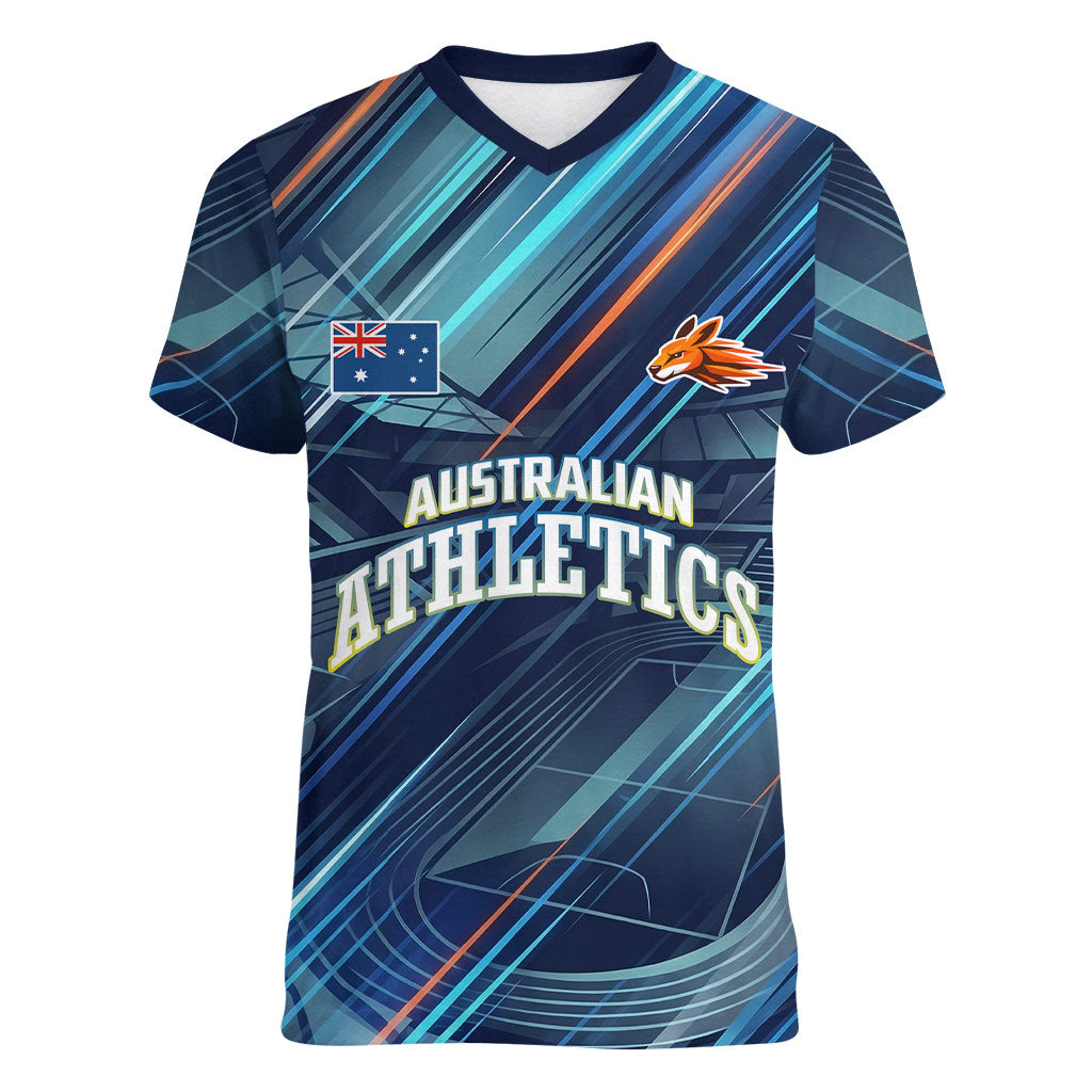 Australian Athletics Women V-Neck T-Shirt Geometric Digital Sport Motion Art
