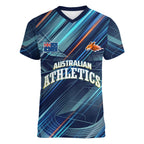 Australian Athletics Women V-Neck T-Shirt Geometric Digital Sport Motion Art