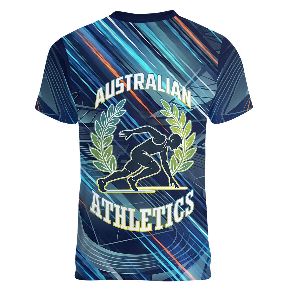 Australian Athletics Women V-Neck T-Shirt Geometric Digital Sport Motion Art