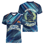 Australian Athletics Women V-Neck T-Shirt Geometric Digital Sport Motion Art