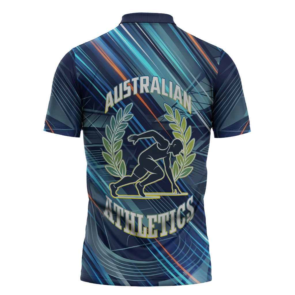 Australian Athletics Zipper Polo Shirt Geometric Digital Sport Motion Art