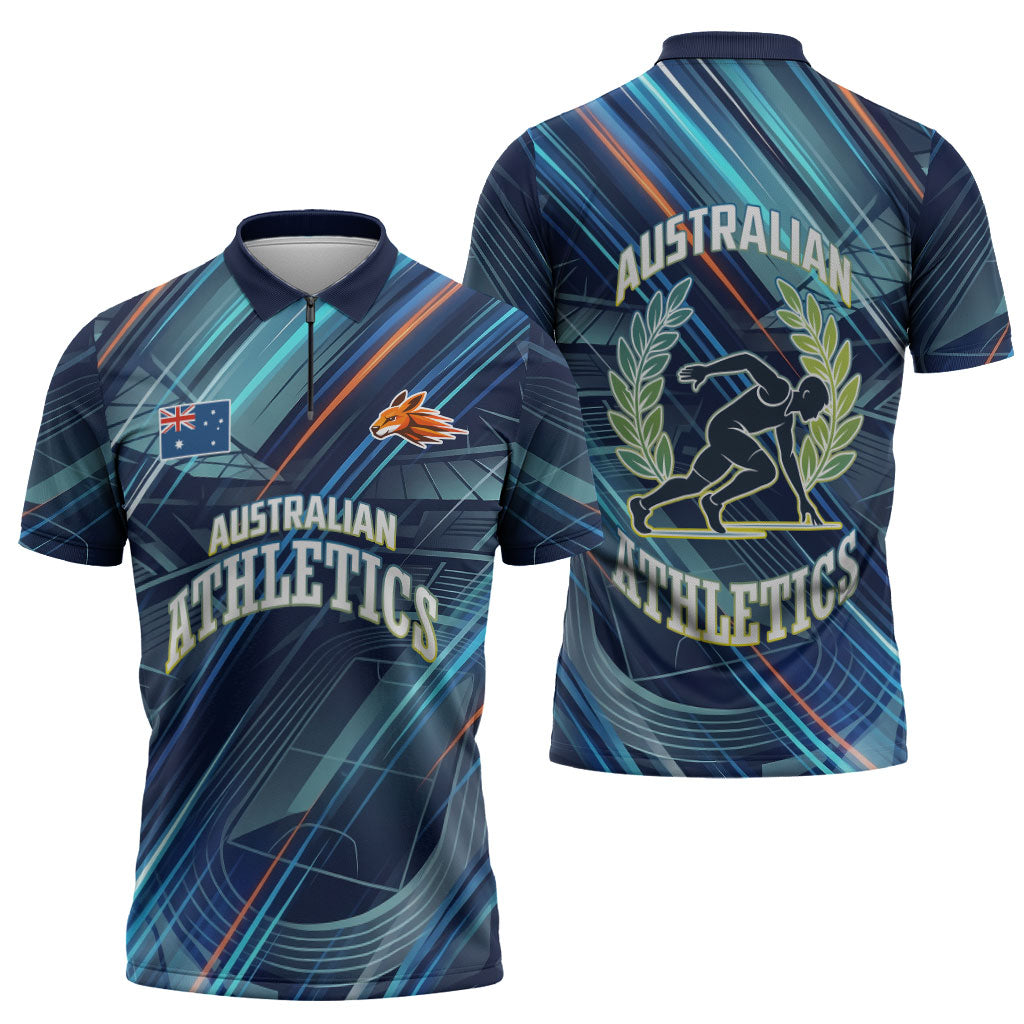 Australian Athletics Zipper Polo Shirt Geometric Digital Sport Motion Art