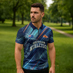 Australian Athletics Zipper Polo Shirt Geometric Digital Sport Motion Art